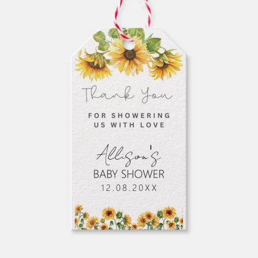 Zonnebloem Waterverf Baby shower Dank je cadeau Cadeaulabel (Voorkant)