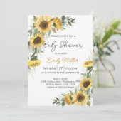 Zonnebloem Waterverf Baby shower Kaart (Staand voorkant)