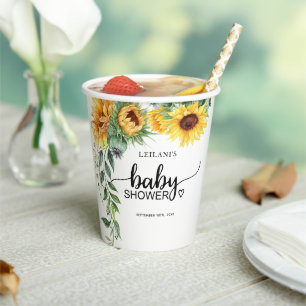 Zonnebloem Waterverf Baby shower Papieren Bekers