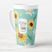 Zonnebloem Waterverf Beste mam in Aqua Blue Latte Latte Mok (Linkerhoek)