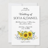 Zonnebloem waterverf blauw bruiloft uitnodiging (Voorkant)