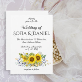 Zonnebloem waterverf blauw bruiloft uitnodiging