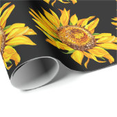 Zonnebloem Waterverf Bloemen Black Cadeaupapier (Rol Hoek)