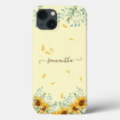 Zonnebloem Waterverf Bloemen Botanische Script Naa Case-Mate iPhone Case (Achterkant)