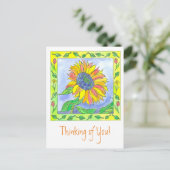 Zonnebloem Waterverf Bloemen Denken aan jou Briefkaart (Staand voorkant)