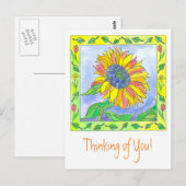 Zonnebloem Waterverf Bloemen Denken aan jou Briefkaart (Voorkant / Achterkant)