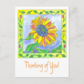 Zonnebloem Waterverf Bloemen Denken aan jou Briefkaart (Voorkant)