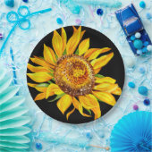 Zonnebloem Waterverf Bloemen Geel Zwart Papieren Bordje (Feest)