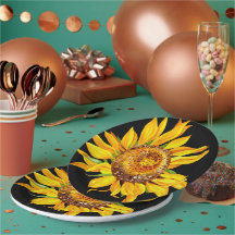 Zonnebloem Waterverf Bloemen Geel Zwart