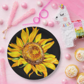 Zonnebloem Waterverf Bloemen Geel Zwart Papieren Bordje (Feest)