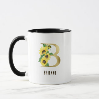 Zonnebloem Waterverf Bloemen letter B Monogram Mok