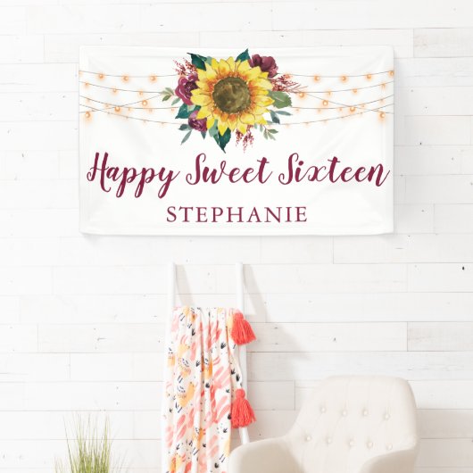 Zonnebloem Waterverf Bloemen Lichten Sweet 16 Spandoek (Insitu)