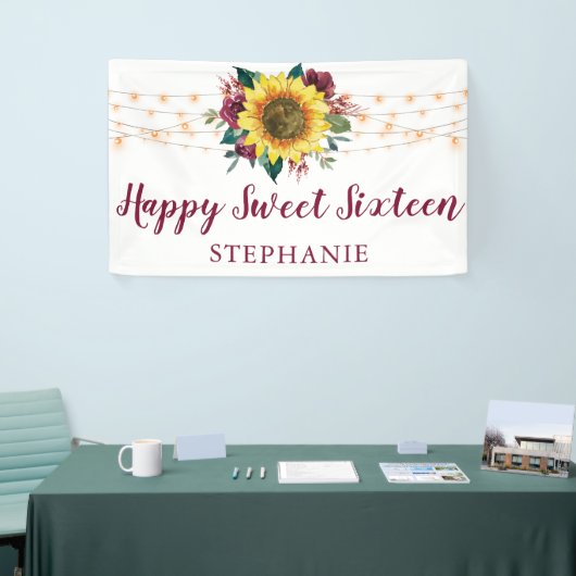 Zonnebloem Waterverf Bloemen Lichten Sweet 16 Spandoek (Beurs)