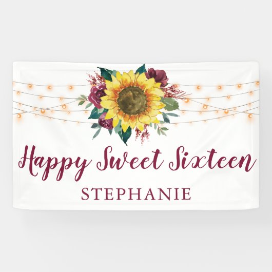 Zonnebloem Waterverf Bloemen Lichten Sweet 16 Spandoek (Horizontaal)
