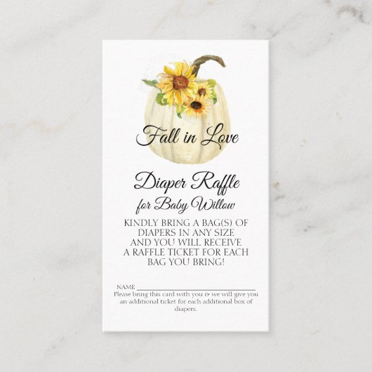 Zonnebloem Waterverf Bloemen Pompoen Luier Raffle Visitekaartje (Voorkant)