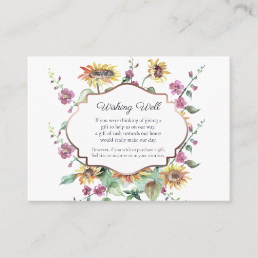 Zonnebloem Waterverf Bloemen Wishing Well Bruiloft Informatiekaartje (Voorkant)
