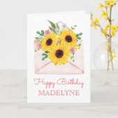 Zonnebloem Waterverf Botanische Happy Birthday Kaart (Gele Bloem)