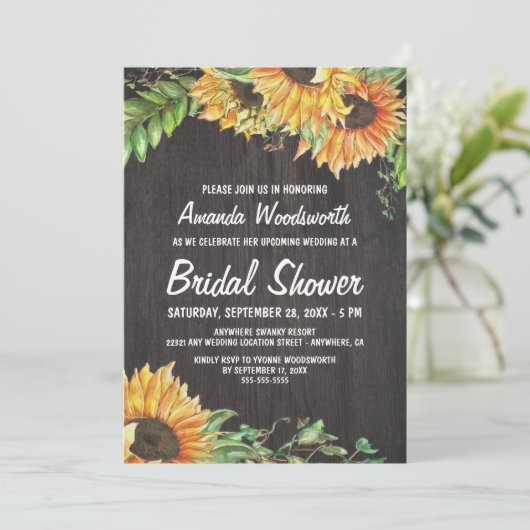 Zonnebloem Waterverf bruidsdouche uitnodigingen (Staand voorkant)