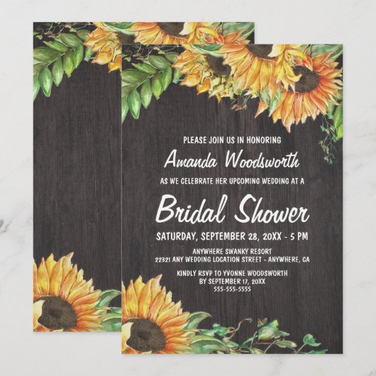 Zonnebloem Waterverf bruidsdouche uitnodigingen (Voorkant / Achterkant)