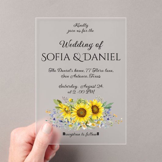 Zonnebloem waterverf bruiloft acryl uitnodiging (Insitu (Draagbaar))