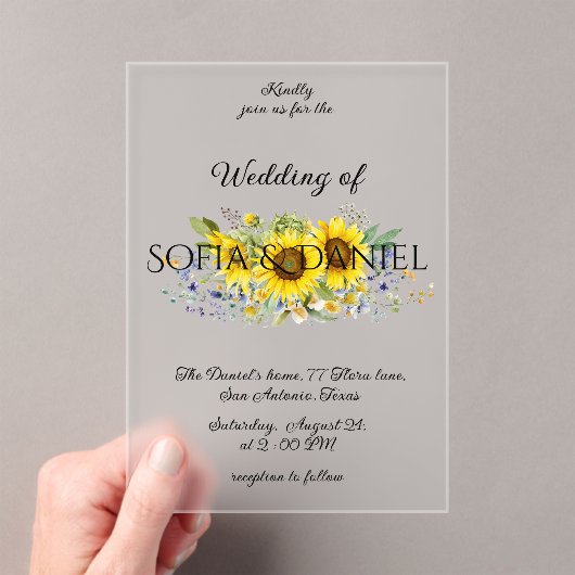 Zonnebloem waterverf bruiloft acryl uitnodiging (Insitu (Draagbaar))