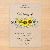 Zonnebloem waterverf bruiloft acryl uitnodiging (Voorkant)