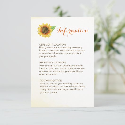 Zonnebloem Waterverf bruiloft informatie Kaarten (Staand voorkant)