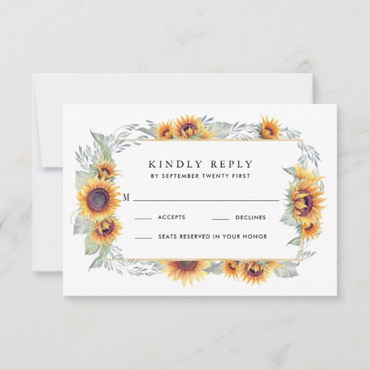 Zonnebloem  Waterverf Bruiloft RSVP Kaarten (Voorkant)