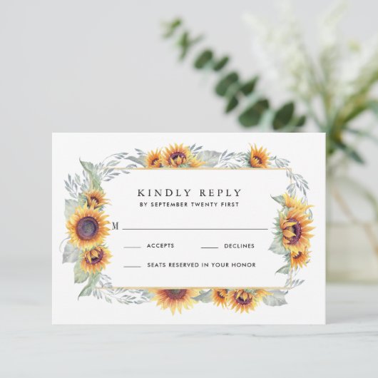 Zonnebloem  Waterverf Bruiloft RSVP Kaarten (Staand voorkant)