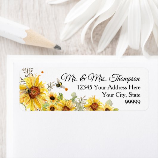 Zonnebloem Waterverf Bumble Bee Greenery Etiket (Insitu)