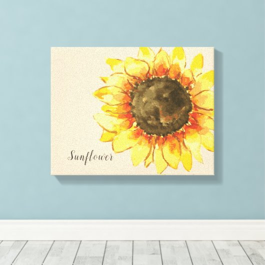 Zonnebloem Waterverf Canvas Afdrukken (Insitu (Houten vloer))