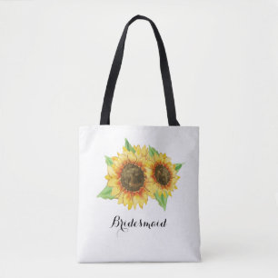 Zonnebloem Waterverf Floral bruiloft bruidsmeisje Tote Bag