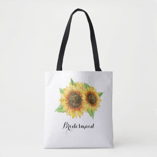 Zonnebloem Waterverf Floral bruiloft bruidsmeisje Tote Bag (Voorkant)