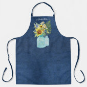 Zonnebloem Waterverf Floral Navy Blue White Naam Schort (Voorkant)