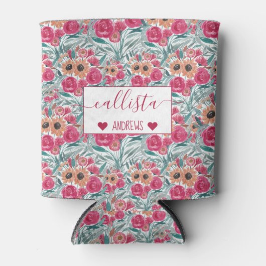 Zonnebloem Waterverf Floral Pattern Blikjeskoeler (Voorkant)