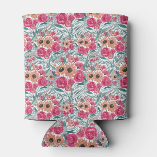 Zonnebloem Waterverf Floral Pattern Blikjeskoeler (Achterkant)