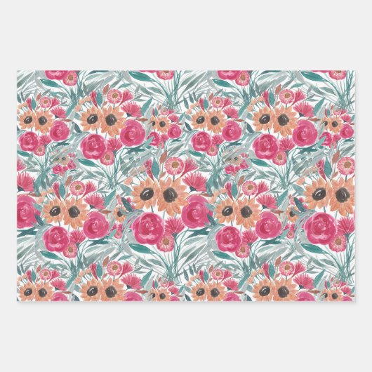 Zonnebloem Waterverf Floral Pattern Inpakpapier Vel (Voorkant 2)