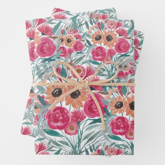 Zonnebloem Waterverf Floral Pattern Inpakpapier Vel (In situ)