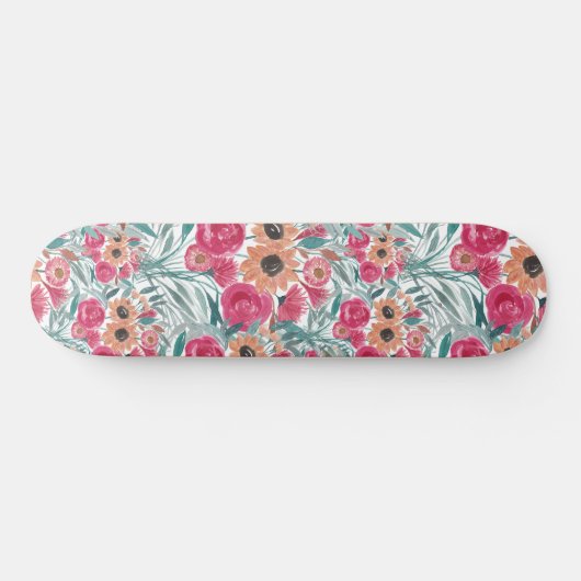 Zonnebloem Waterverf Floral Pattern Persoonlijk Skateboard (Horizontaal)