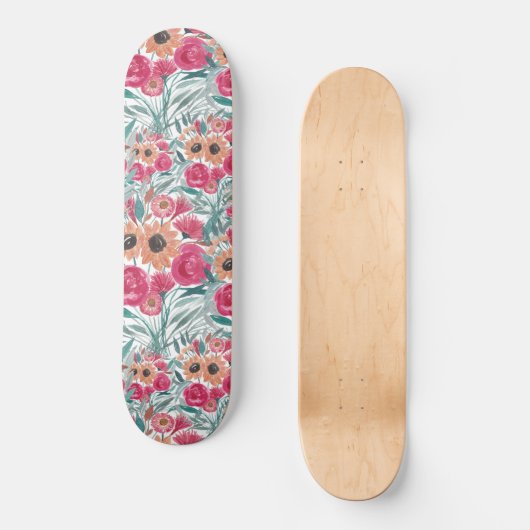 Zonnebloem Waterverf Floral Pattern Persoonlijk Skateboard (Voorkant)