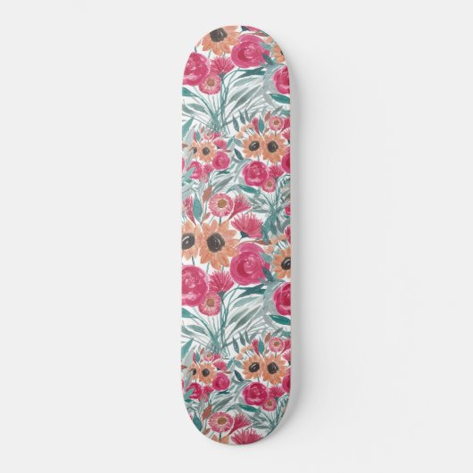Zonnebloem Waterverf Floral Pattern Persoonlijk Skateboard (Voorkant)