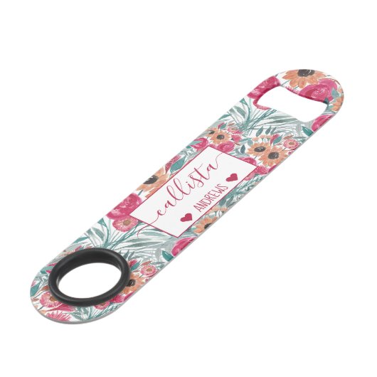 Zonnebloem Waterverf Floral Pattern Speed Flessenopener (Voorkant Gekanteld)