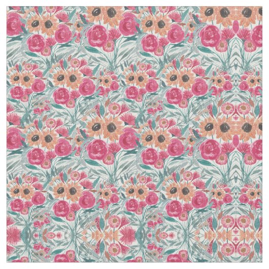 Zonnebloem Waterverf Floral Pattern Stof (Close Up)