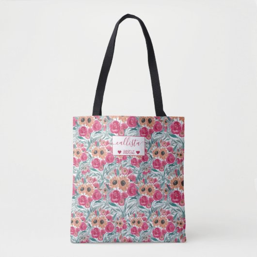 Zonnebloem Waterverf Floral Pattern Tote Bag (Voorkant)