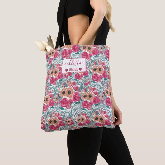 Zonnebloem Waterverf Floral Pattern Tote Bag (Dichtbij)