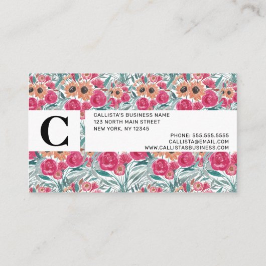 Zonnebloem Waterverf Floral Pattern Visitekaartje (Achterkant)