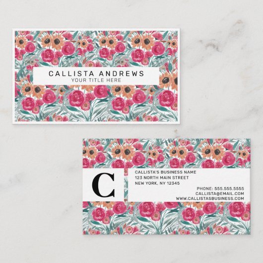 Zonnebloem Waterverf Floral Pattern Visitekaartje (Voorkant / Achterkant)