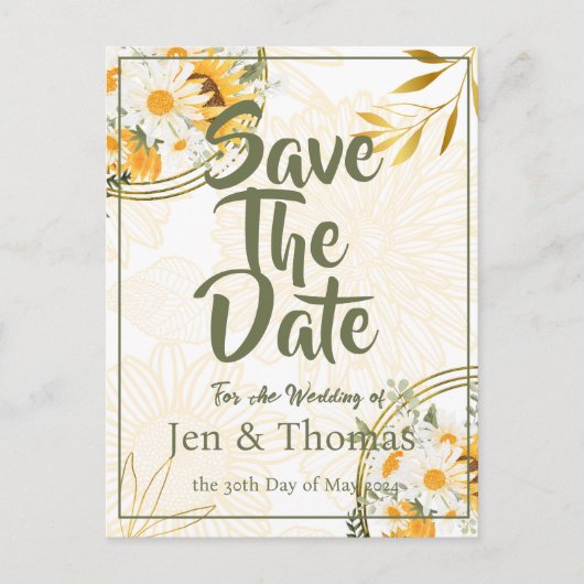 Zonnebloem Waterverf Floral Save the Date Briefkaart (Voorkant)