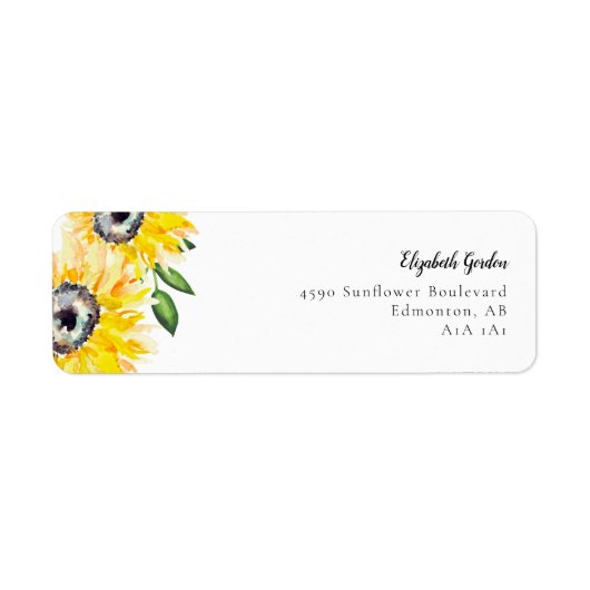 Zonnebloem Waterverf Floral Script Elegant Geel Etiket (Voorkant)