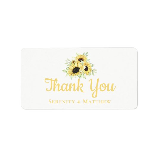 Zonnebloem Waterverf Floral Weddenschap Dank je Etiket (Voorkant)